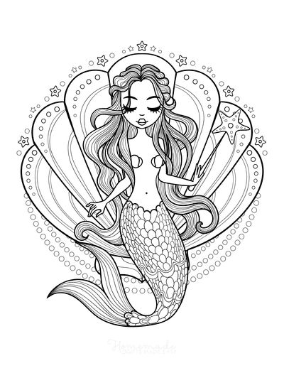 Printable Mermaid Coloring Page for kids.