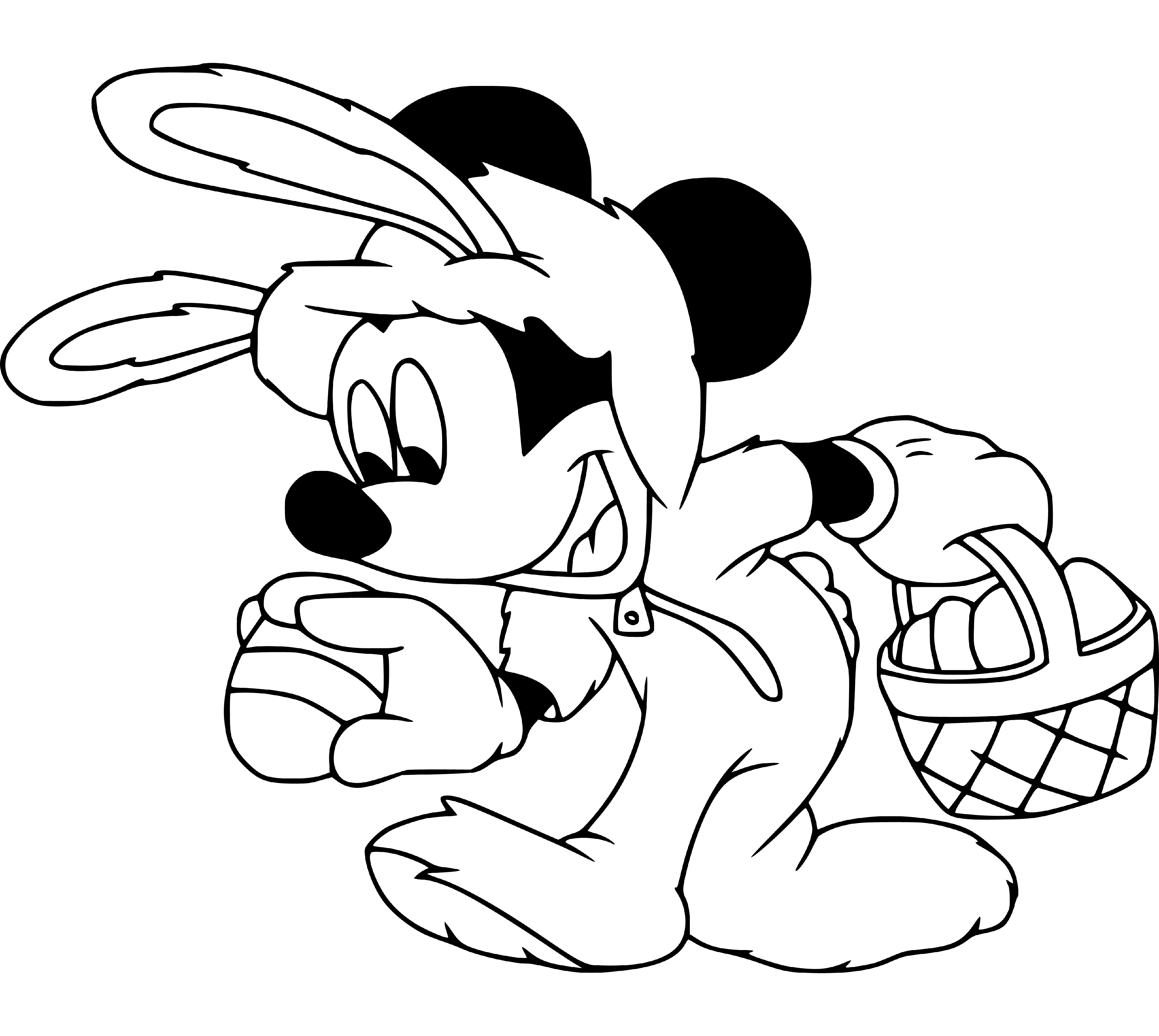 Printable Mickey and Easter Basket Coloring Page for kids.