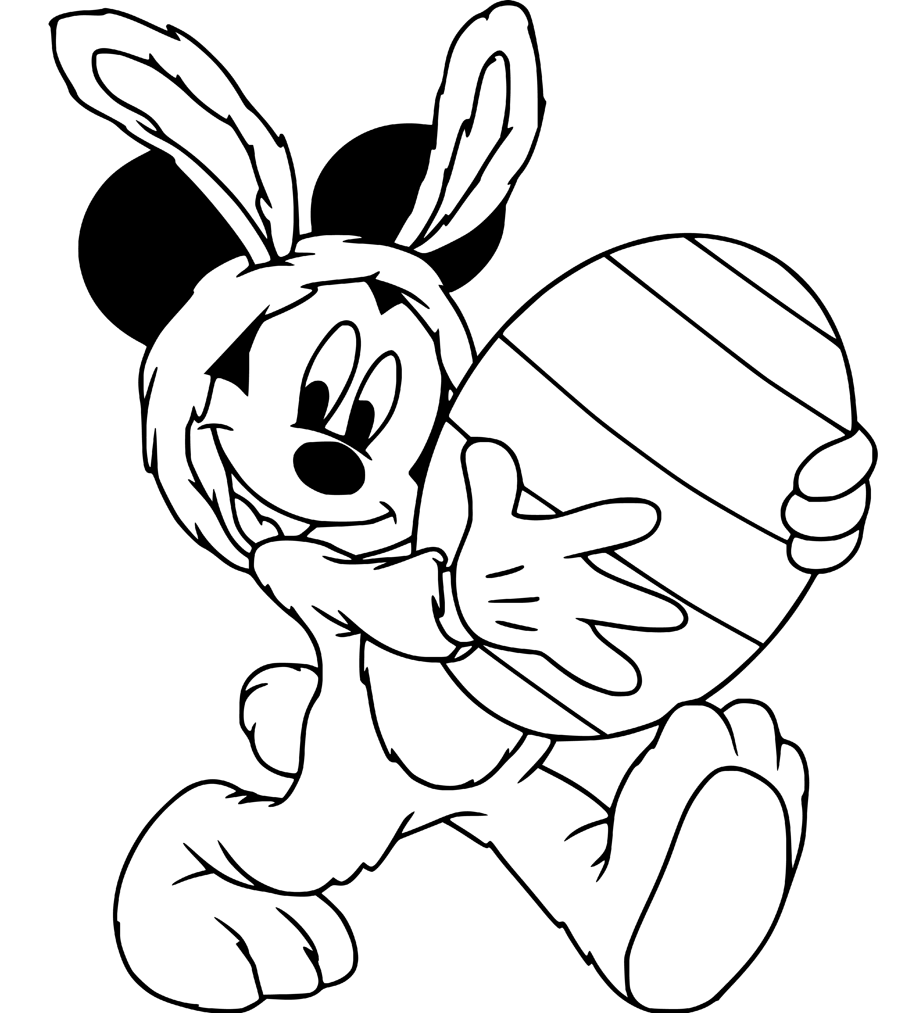 Printable Mickey holding an Easter egg Coloring Page for kids.