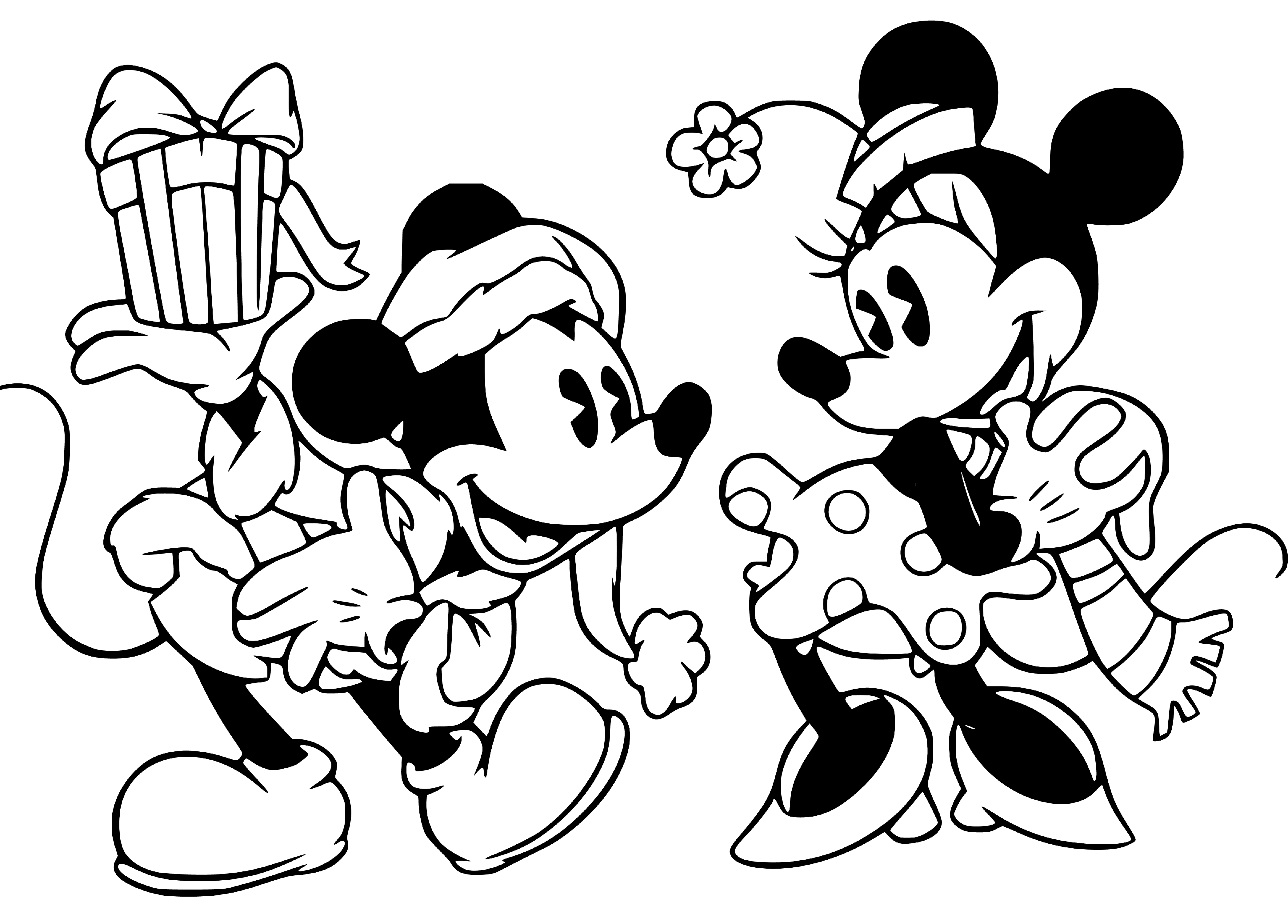 Printable Mickey and Minnie Mouse blank outline Coloring Page for kids.