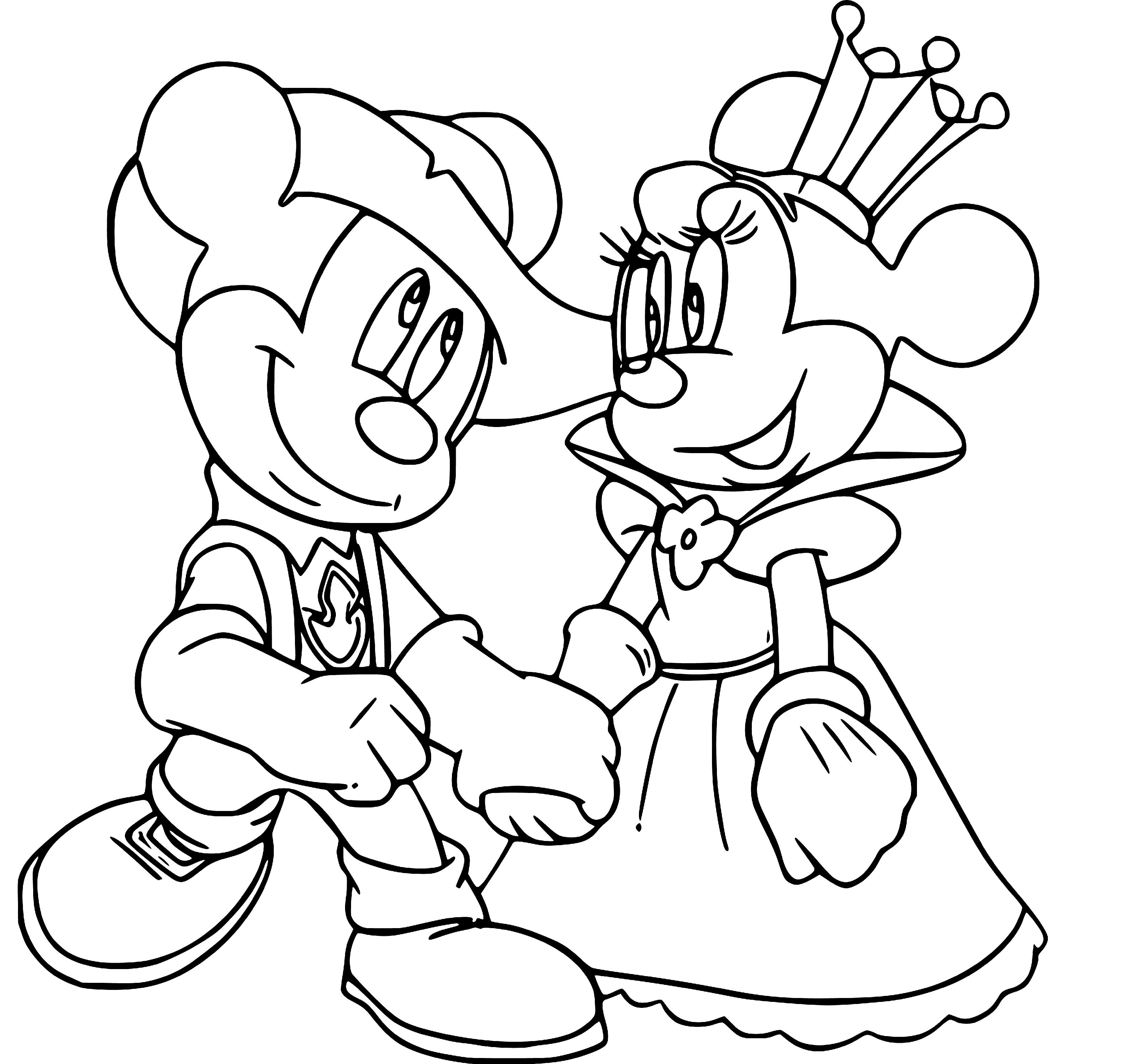 Printable Mickey and Minnie Mouse Coloring Page for kids.