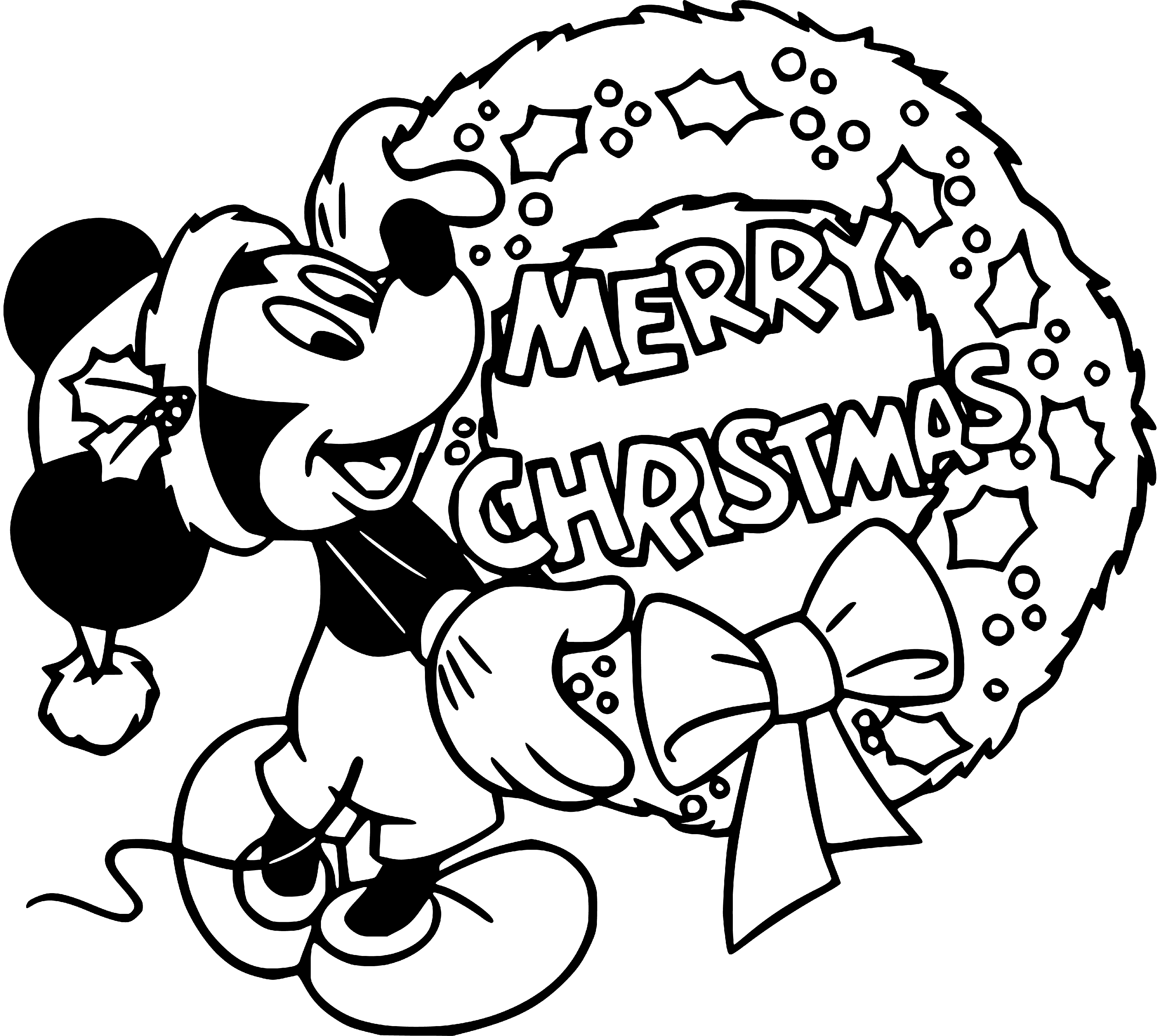Printable Mickey Merry Christmas Coloring Page for kids.