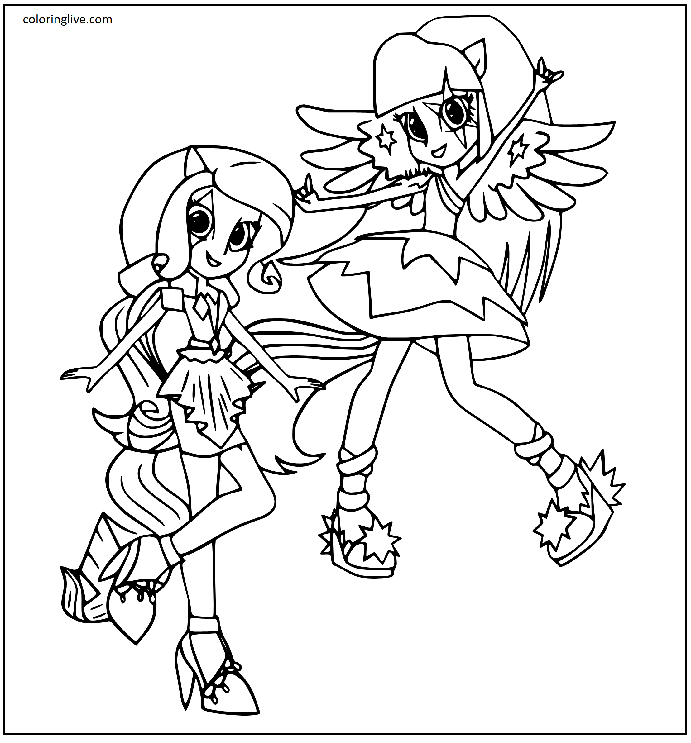 Printable Rarity and Sparkle Coloring Page for kids.
