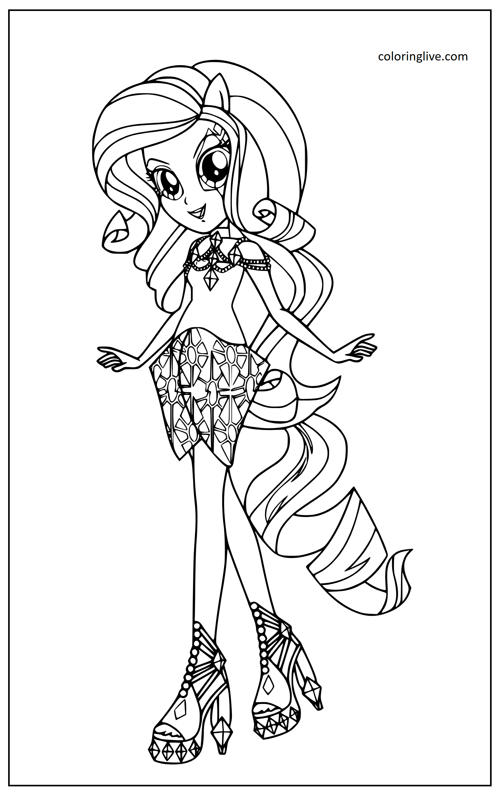 Printable Rarity of MLP Equestria Coloring Page for kids.