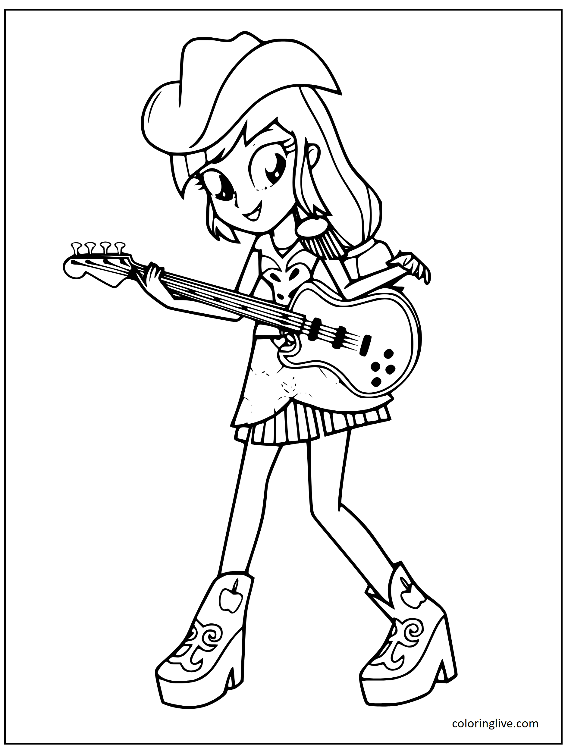 Printable Applejack the Equestria Girl Coloring Page for kids.