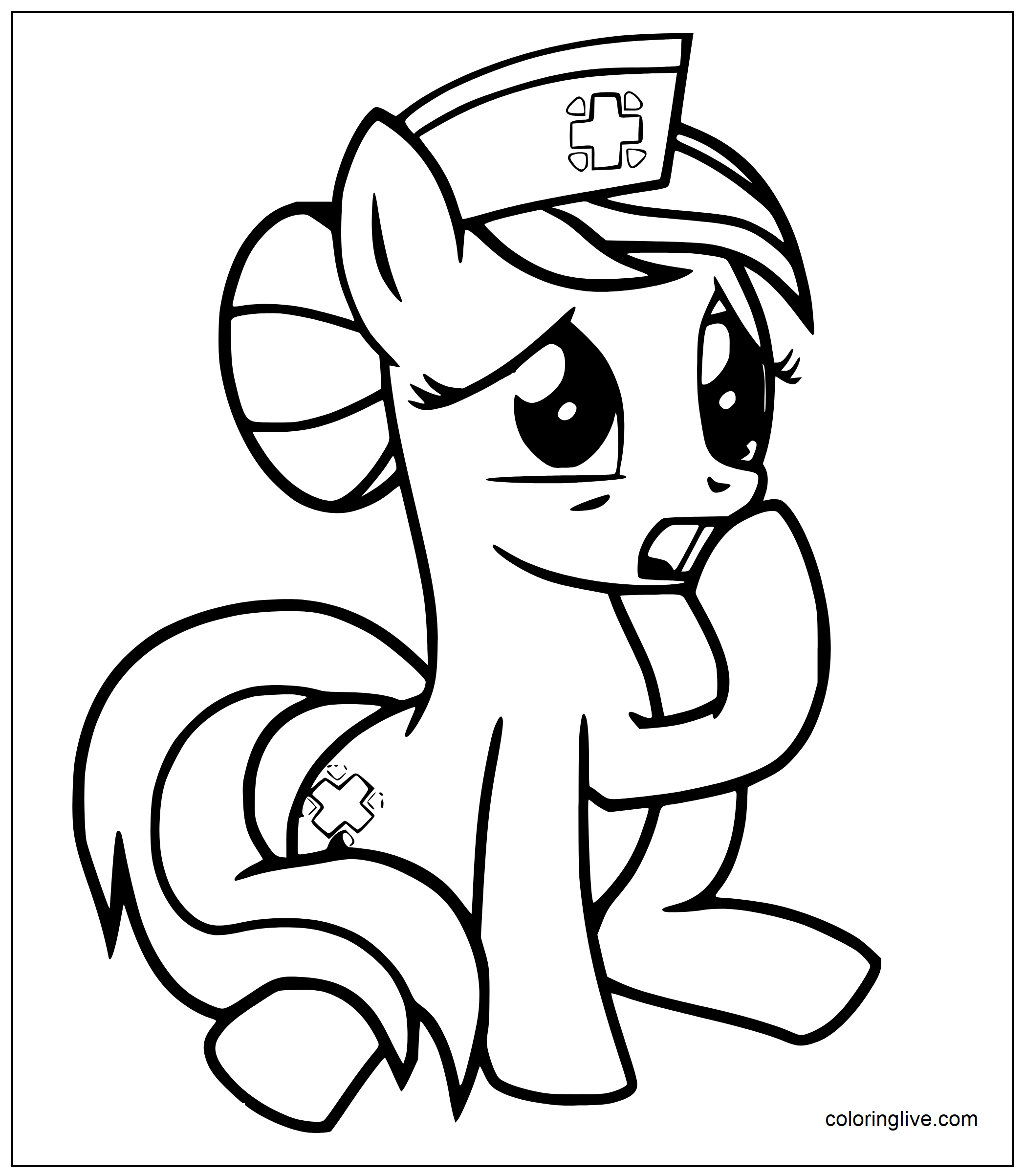 Printable MLP Nurse Redheart Coloring Page for kids.
