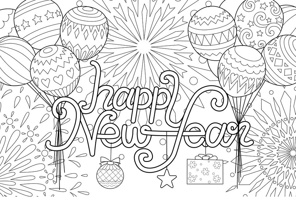 Printable Happy New Year  Sheet Coloring Page for kids.