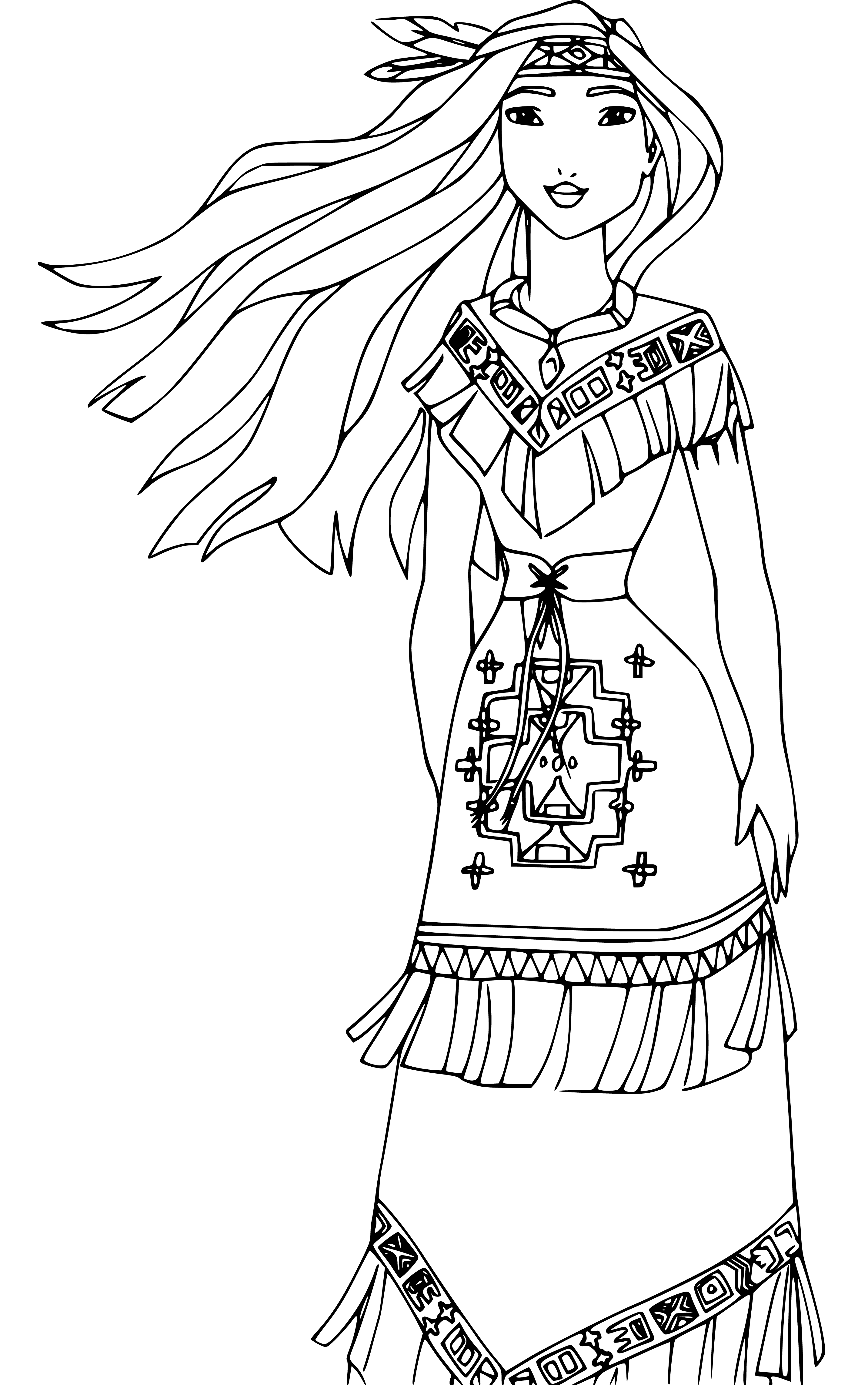 Printable Lovely Pocahontas Coloring Page for kids.