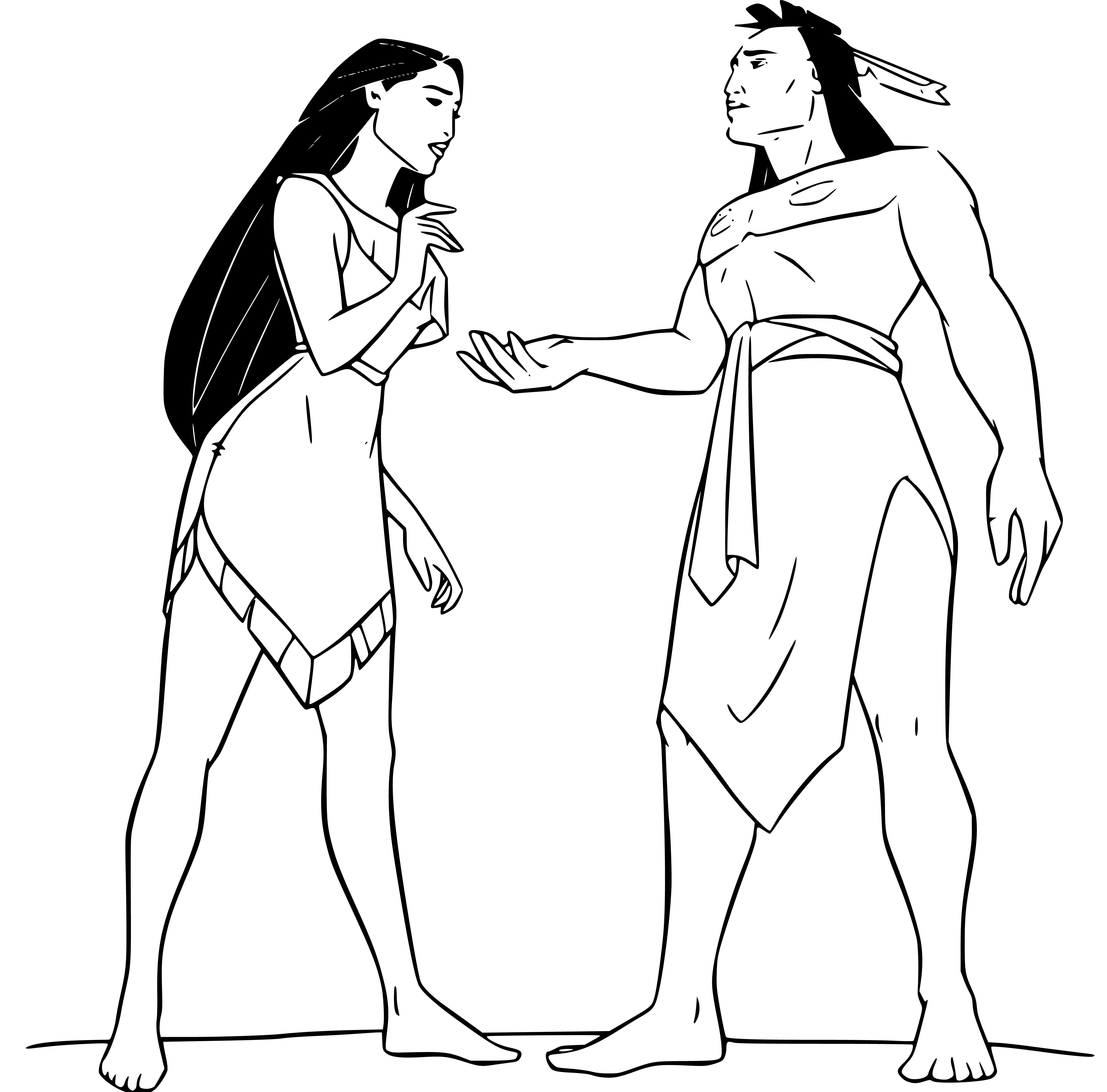 Printable Kocoum and Pocahontas Coloring Page for kids.