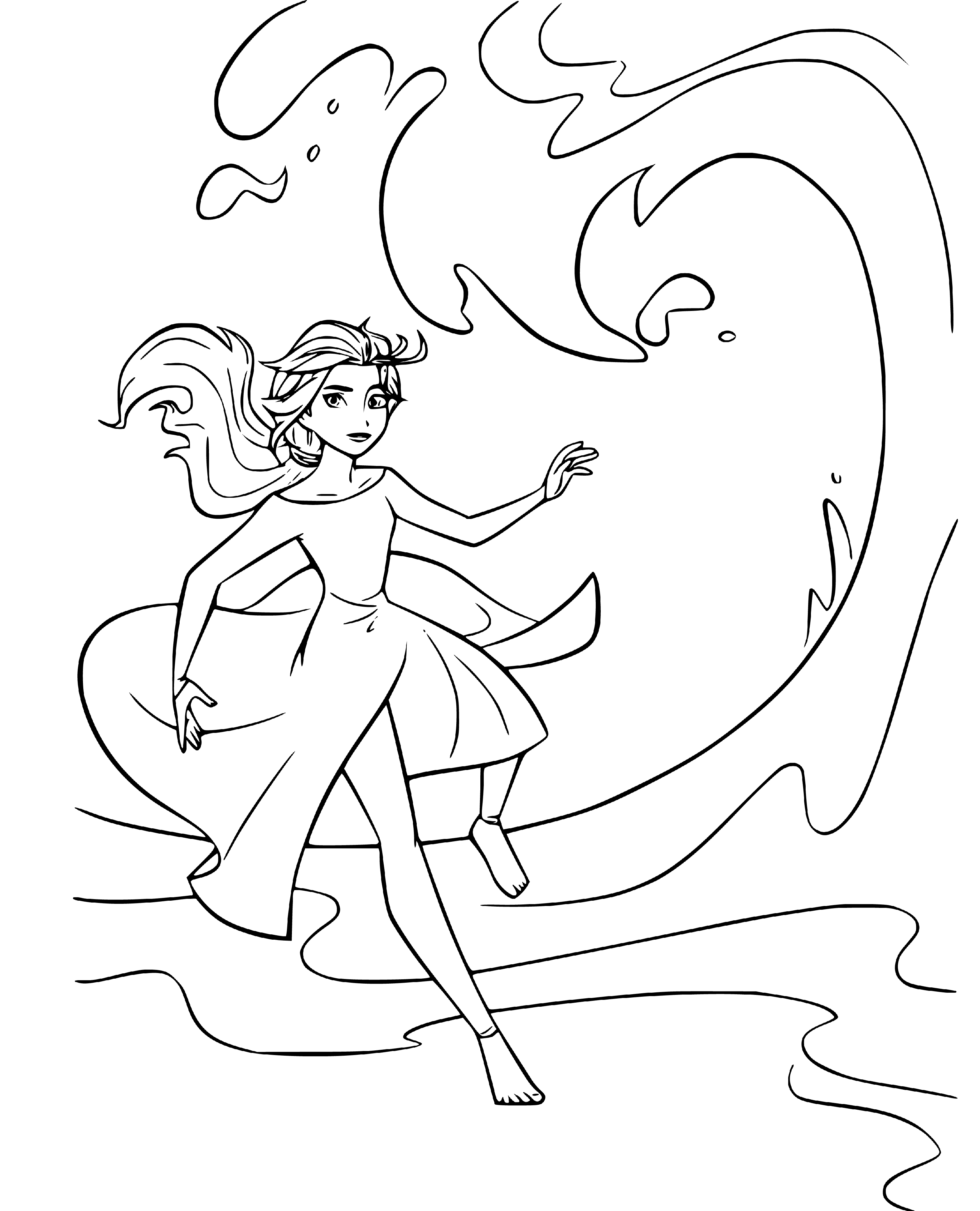 Printable Princess Elsa and Sea Coloring Page for kids.