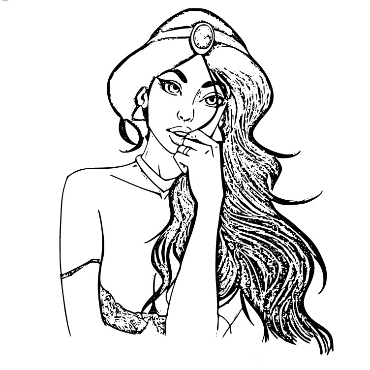 Printable Princess Jasmine as a real girl Coloring Page for kids.
