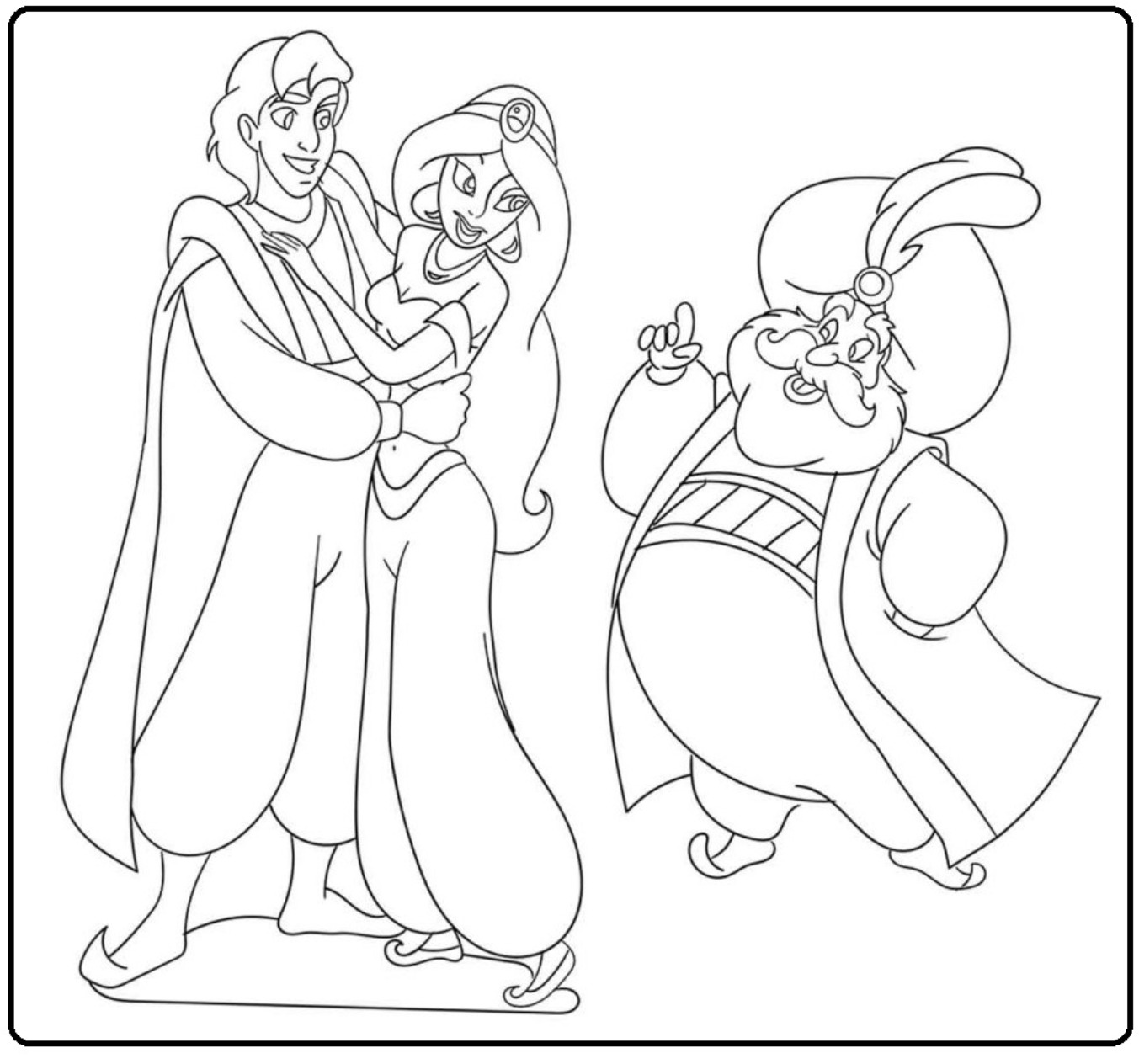 Printable Princess JAsmine and Prince Aladdin Coloring Page for kids.