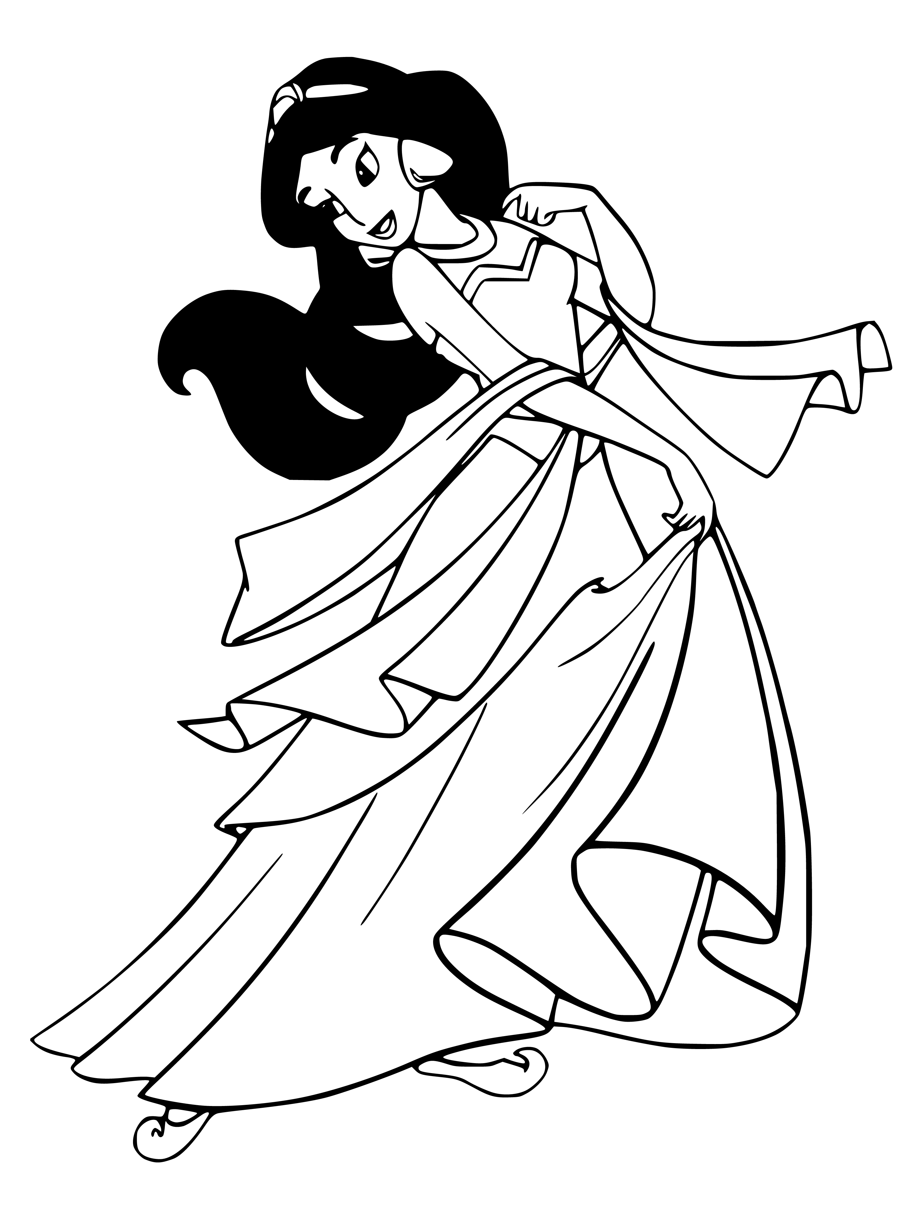 Printable Princes Jasmine beautiful blank image to Color Coloring Page for kids.