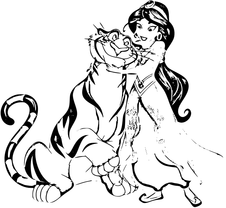 Printable Princess Jasmine's Tiger Coloring Page for kids.