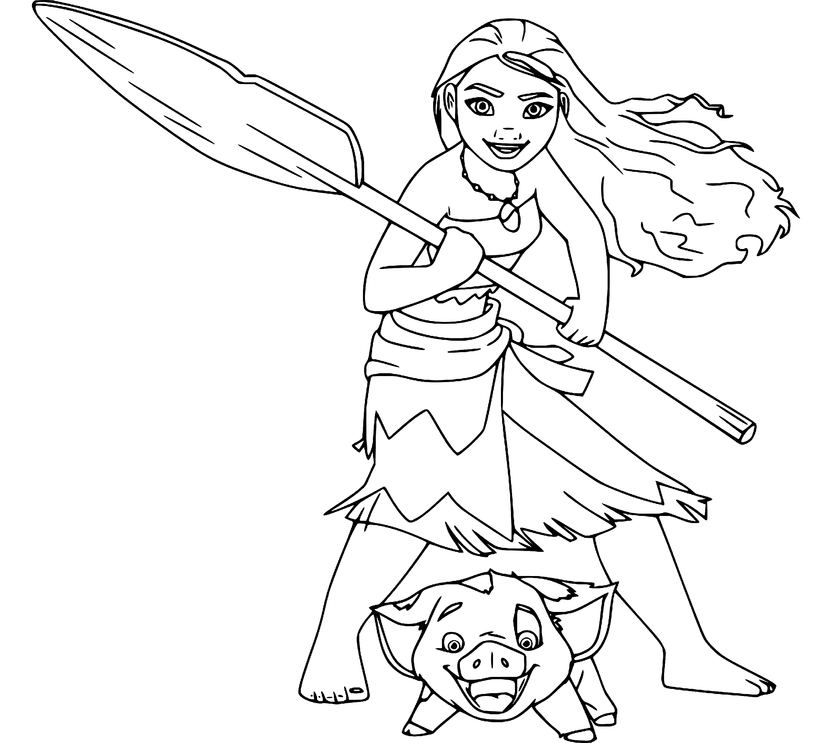 Printable Moana and Pua Pig Coloring Page for kids.