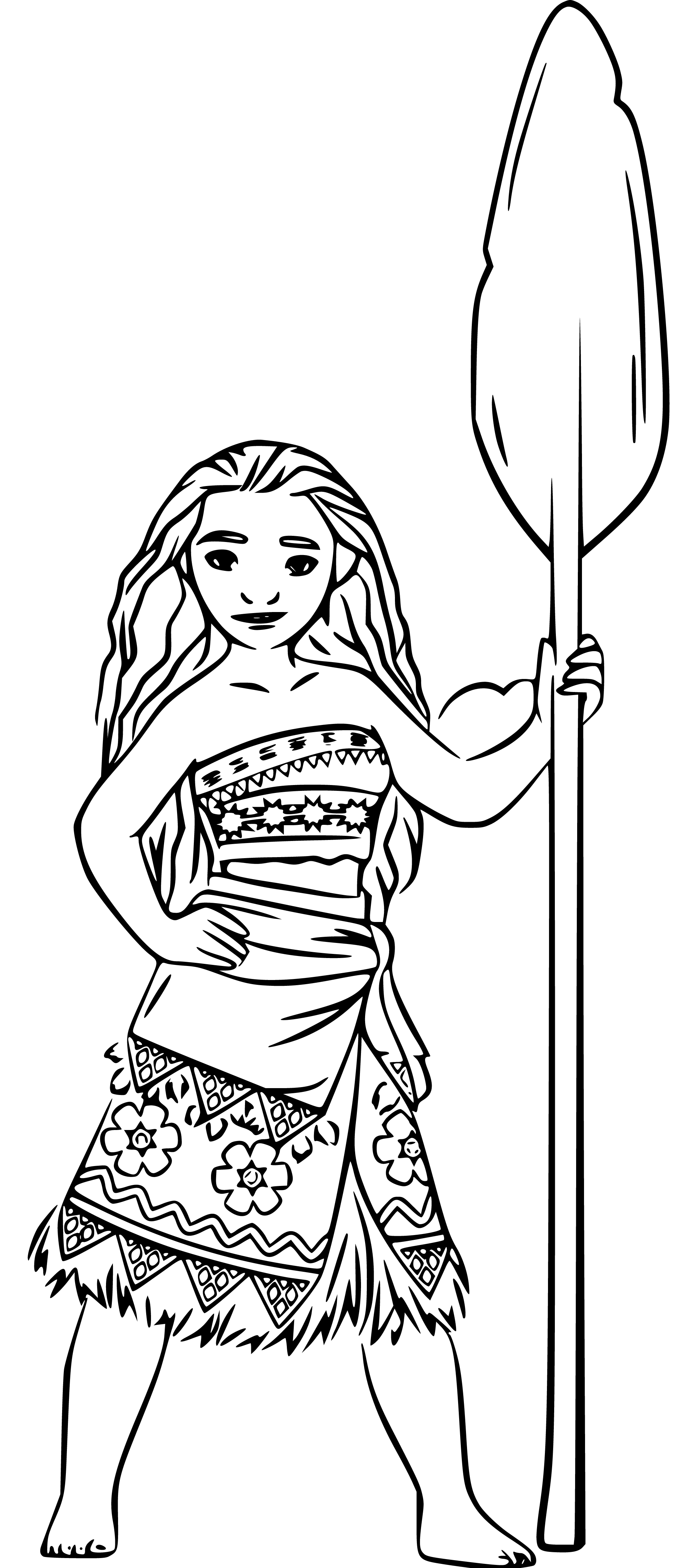 Printable Moana and the oar Coloring Page for kids.