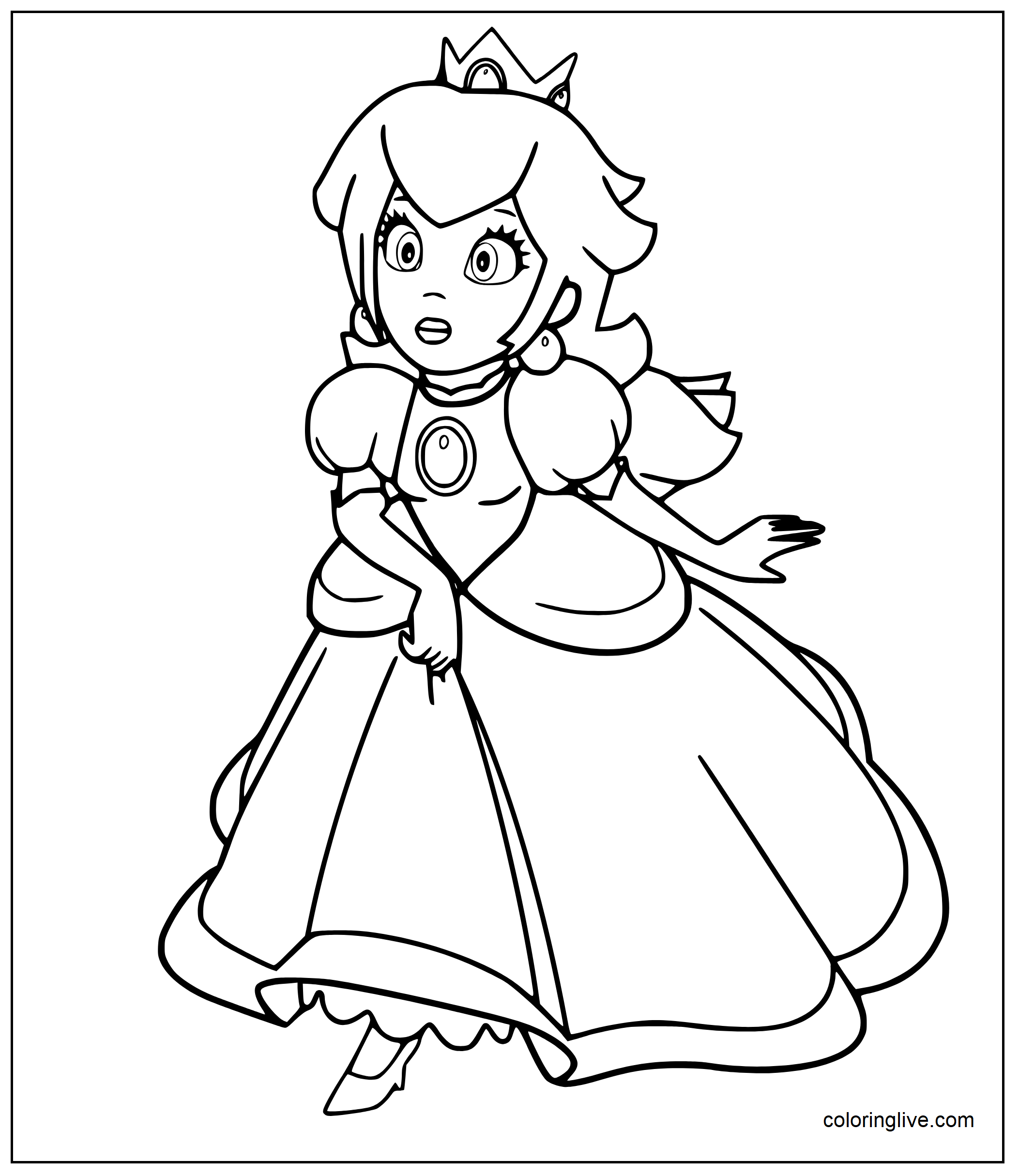 Printable Princess Peach is surprised Coloring Page for kids.