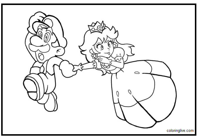 Printable Peach and Mario Coloring Page for kids.