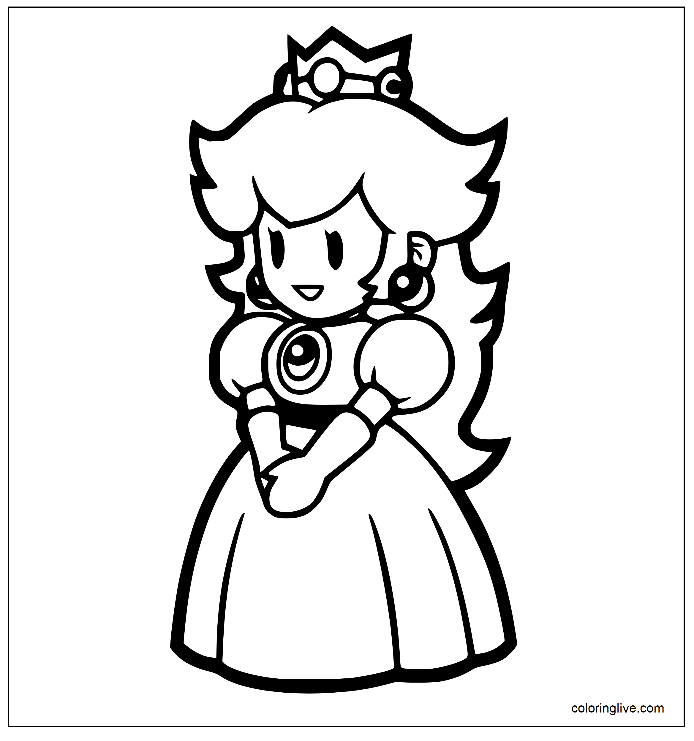 Printable Cute Princess Peach Coloring Page for kids.