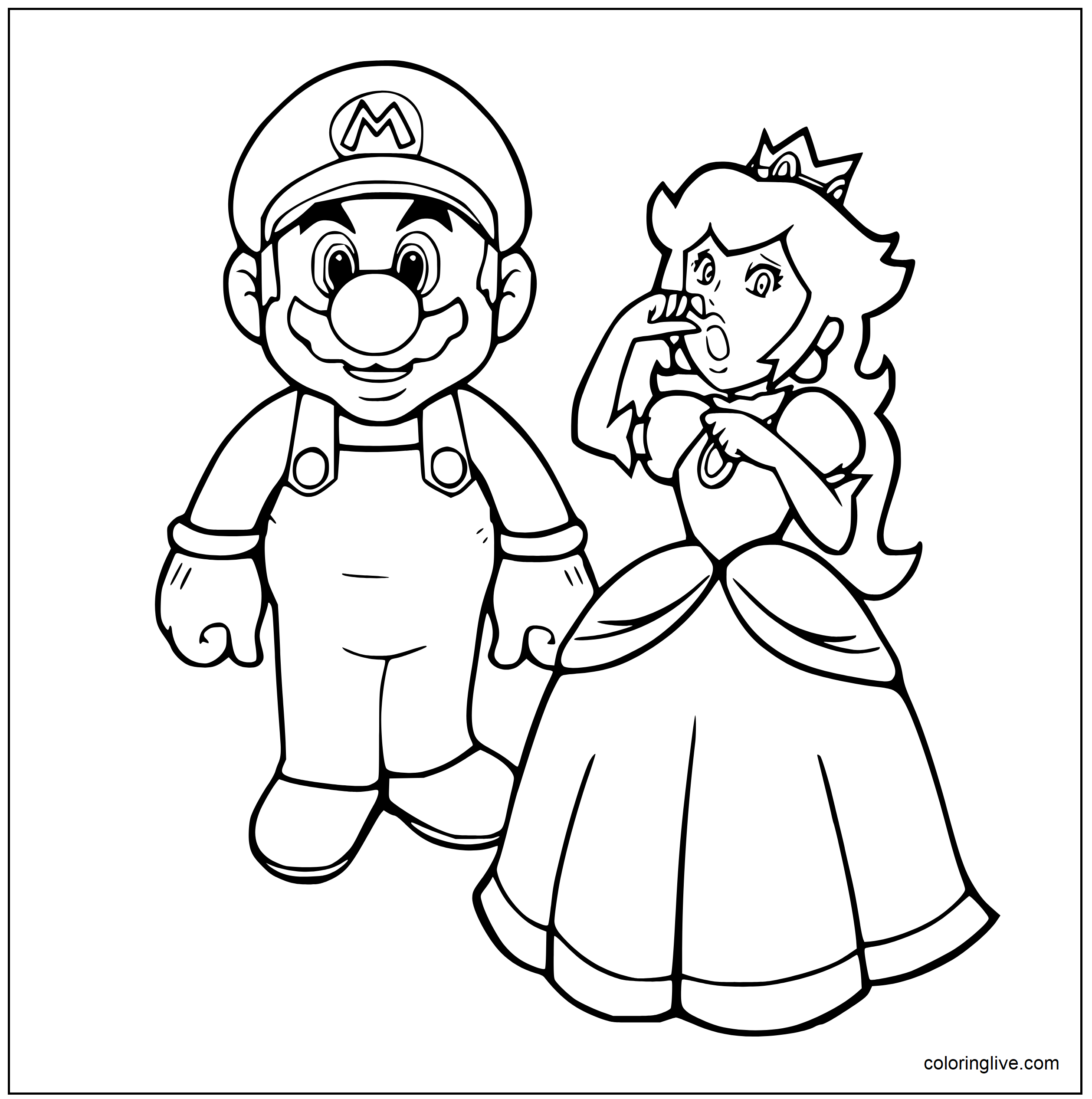 Printable Mario and Peach Coloring Page for kids.