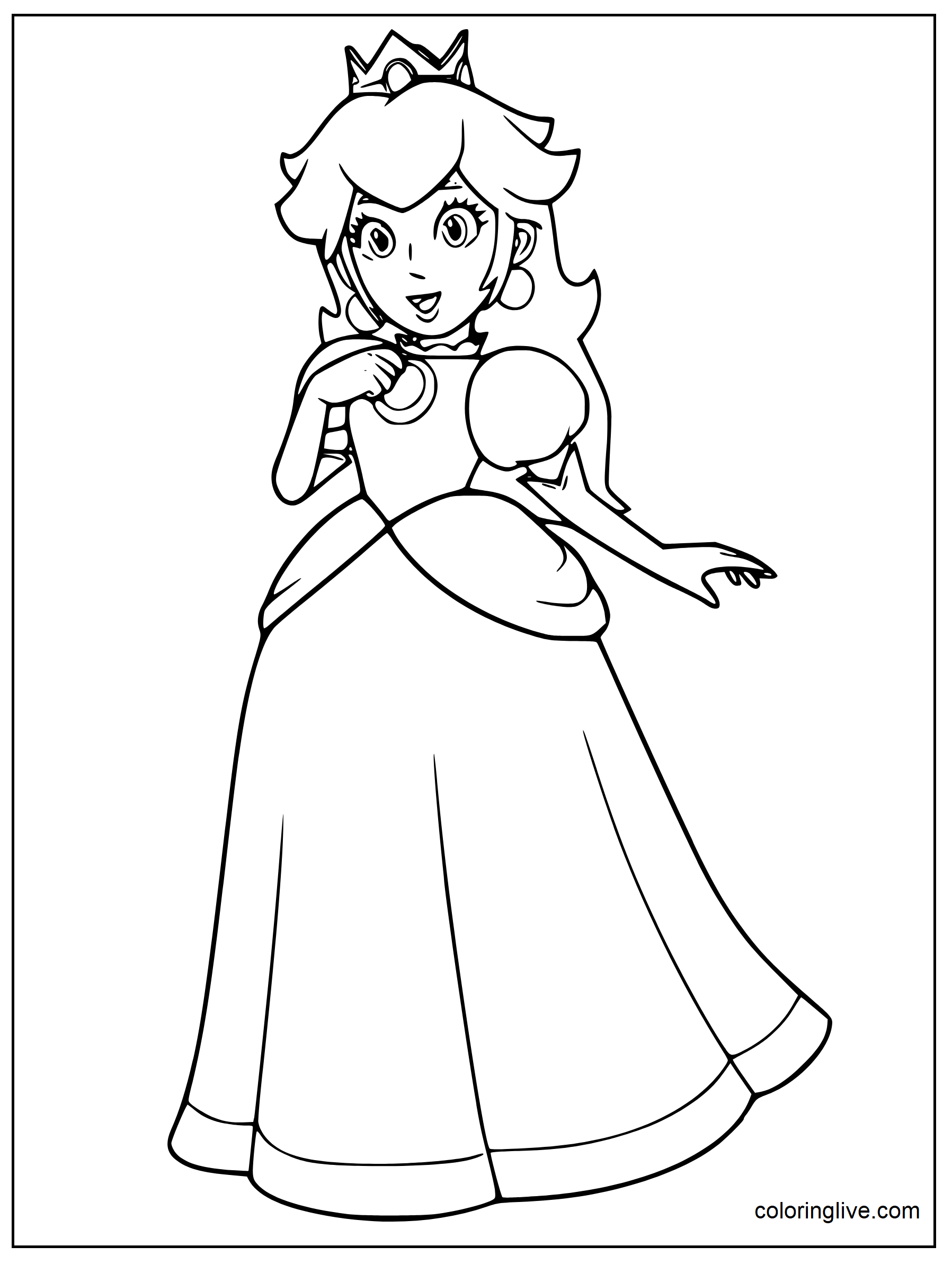Printable Beautiful Princess Peach Coloring Page for kids.