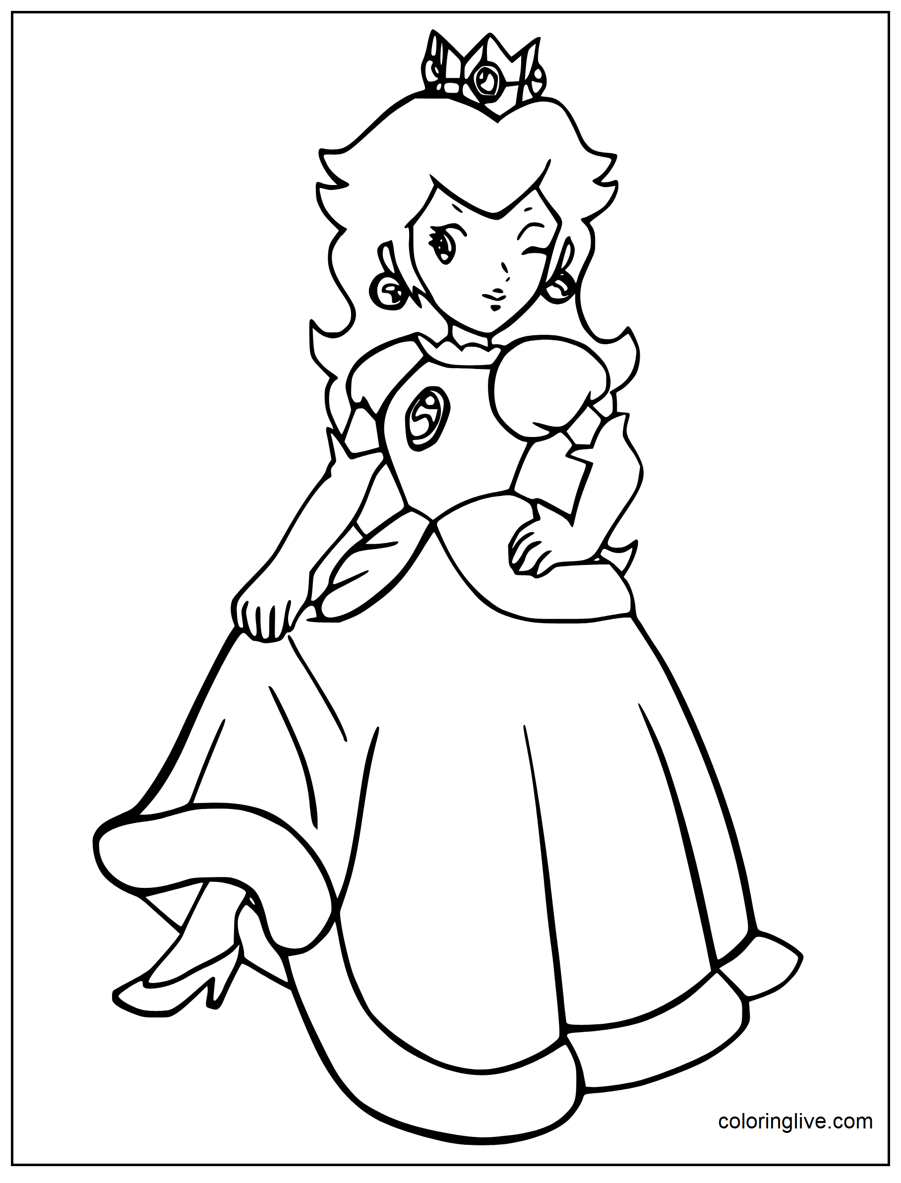 Printable Pretty Princess Peach Coloring Page for kids.