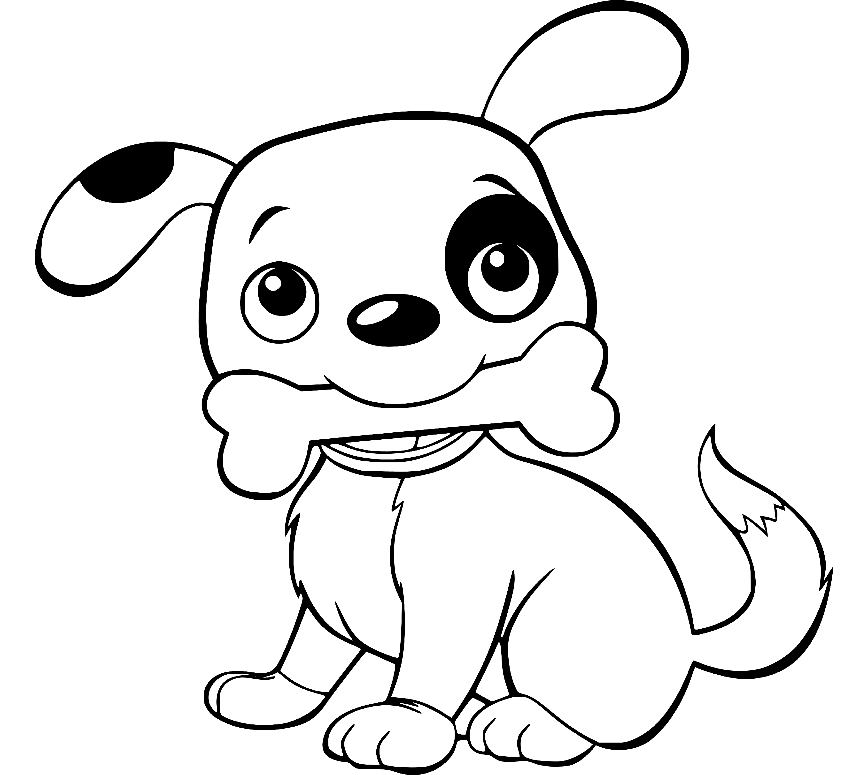 Printable Puppy eating bone Coloring Page for kids.