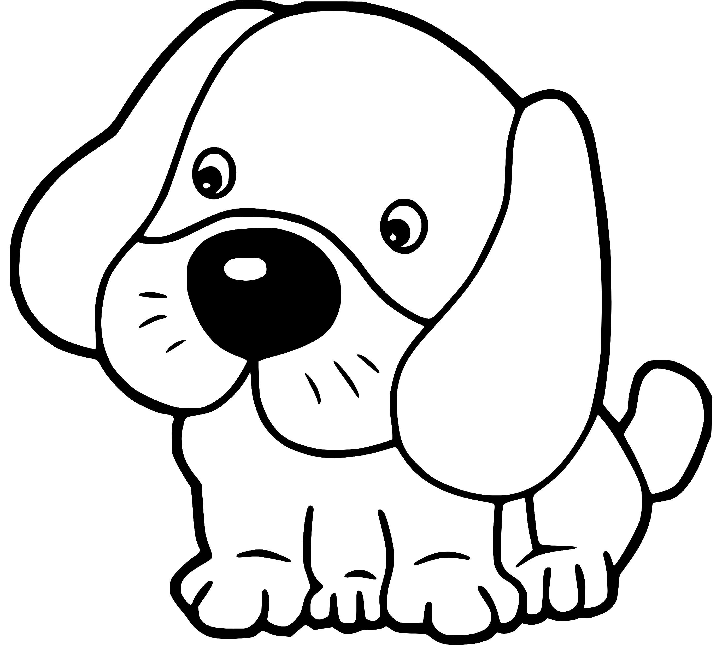 Printable Puppy seems tired Coloring Page for kids.