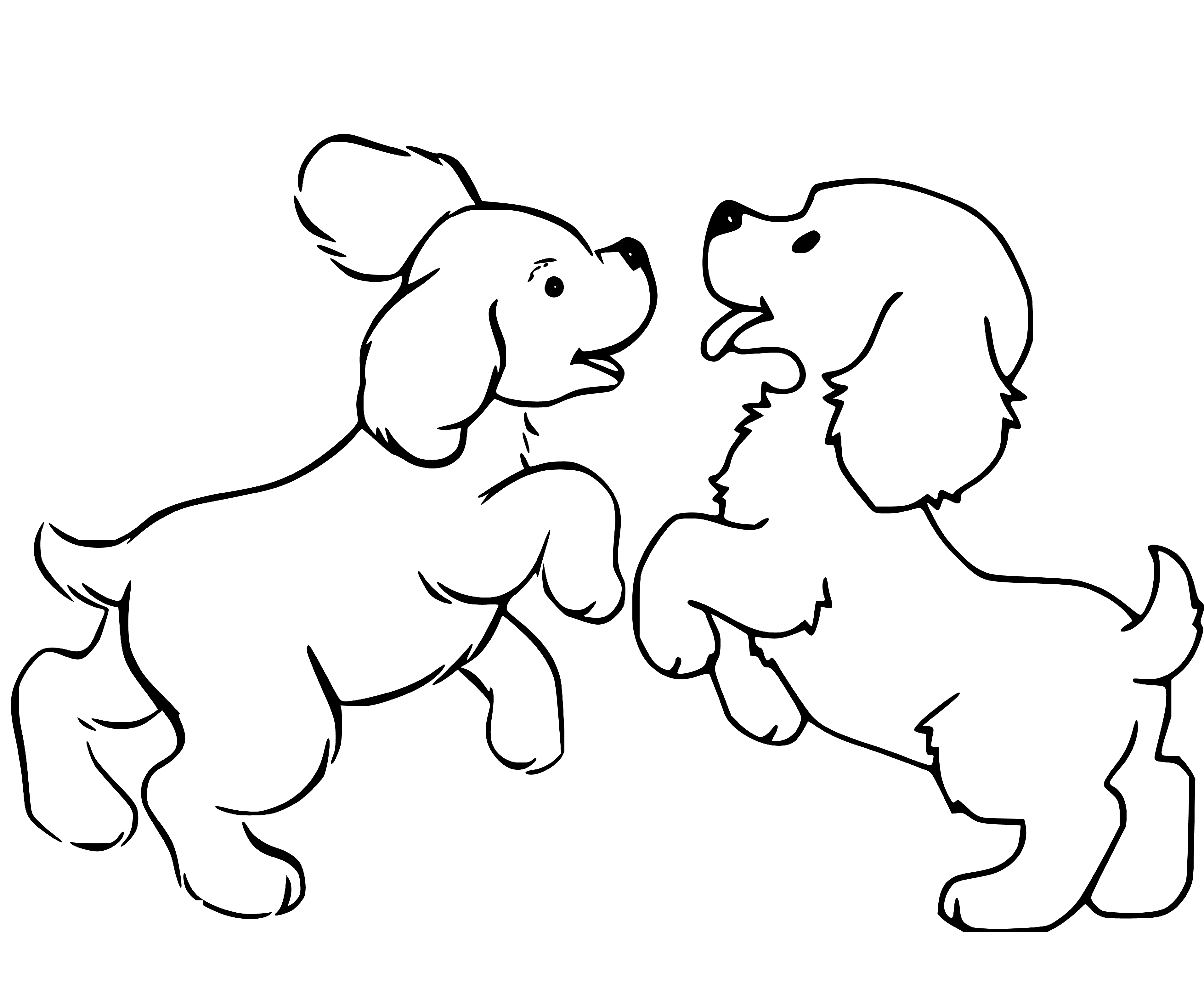 Printable Puppies playing Coloring Page for kids.