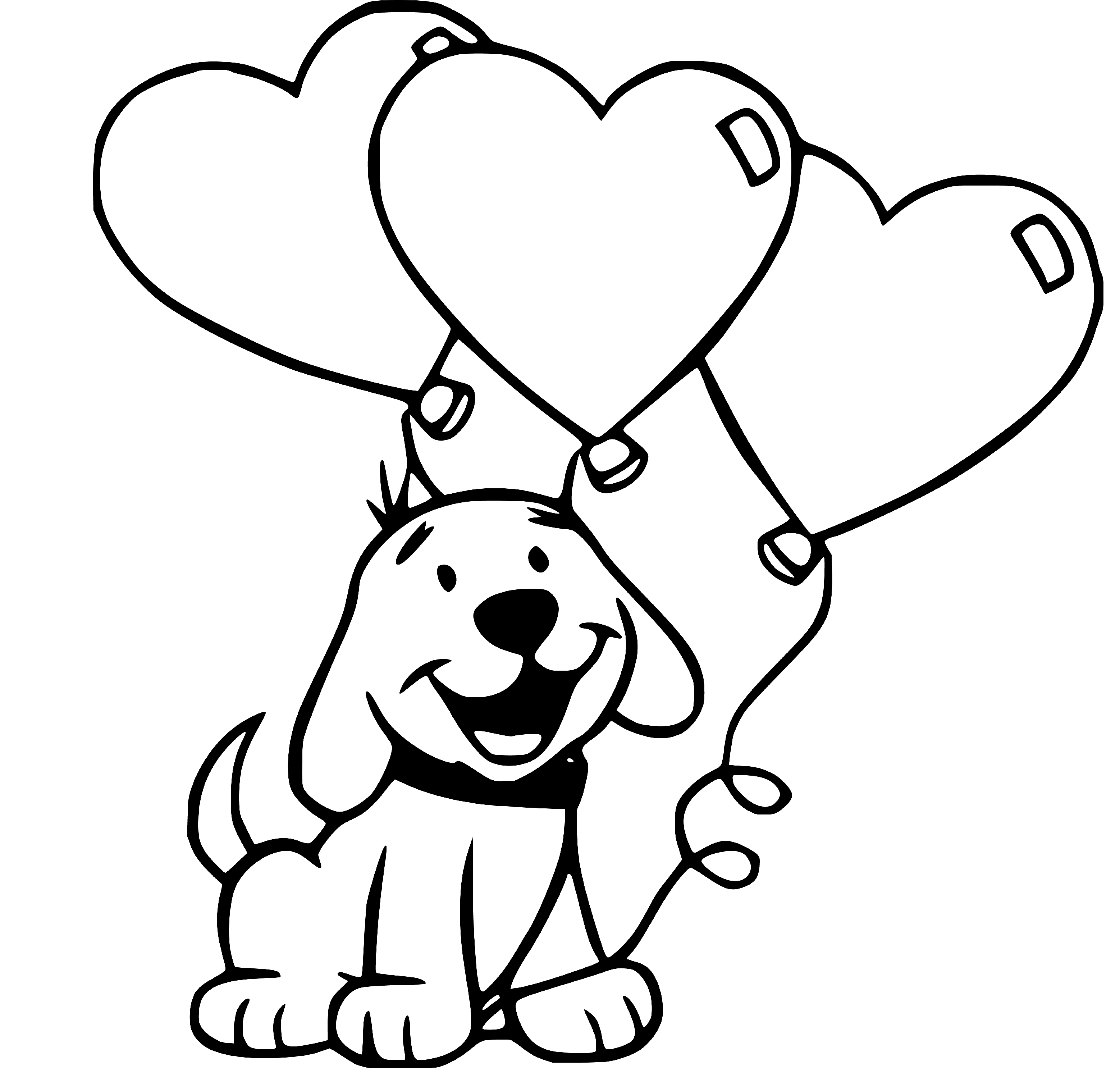 Printable Puppy holding balloons Coloring Page for kids.
