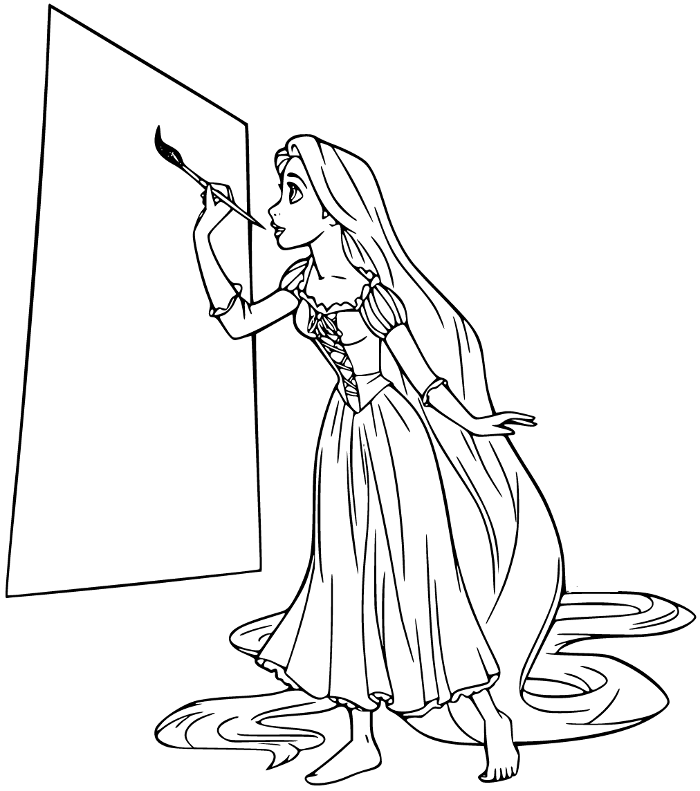 Printable Rapunzel painting Coloring Page for kids.