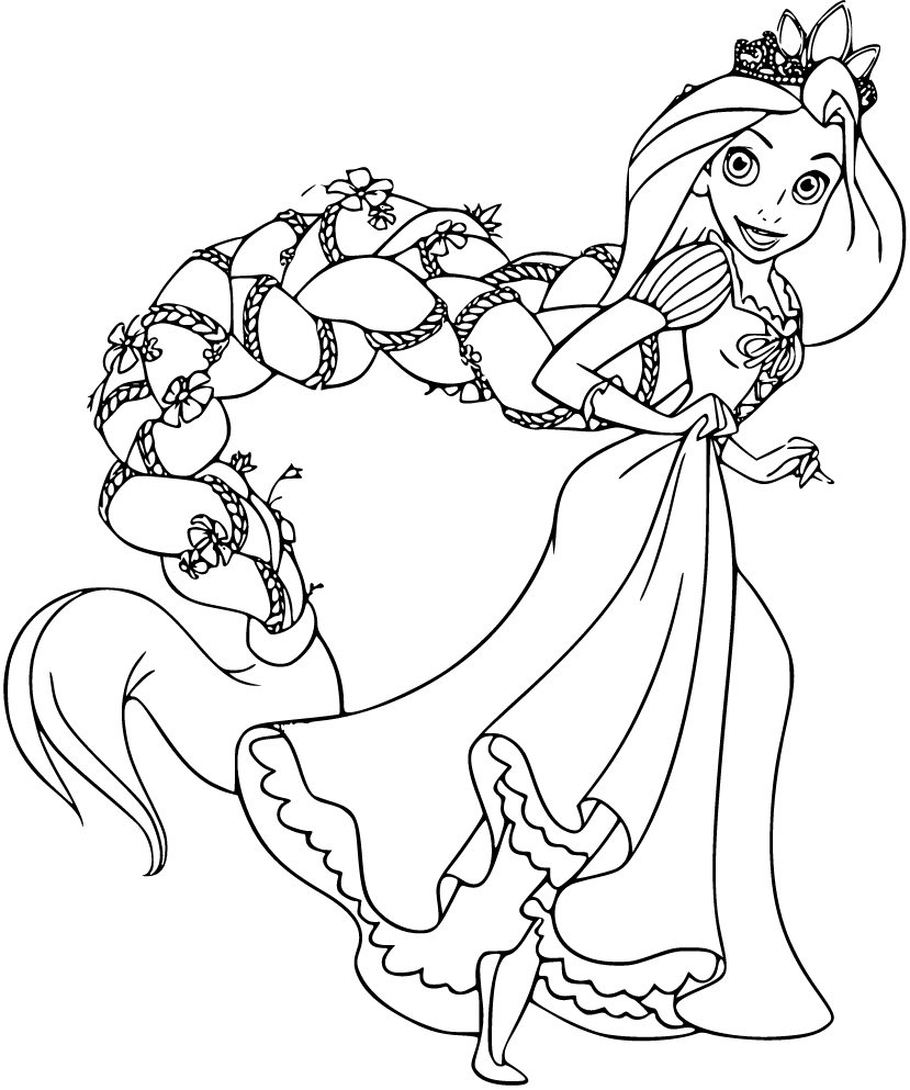 Printable Beautiful Rapunzel Coloring Page for kids.