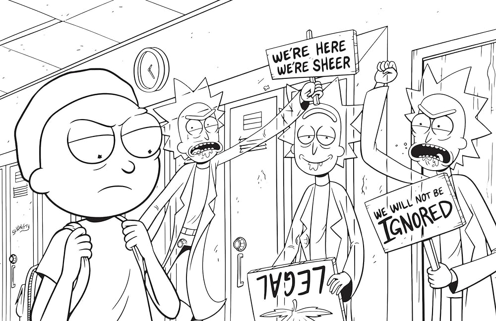 Printable Morty and Rick Coloring Page for kids.