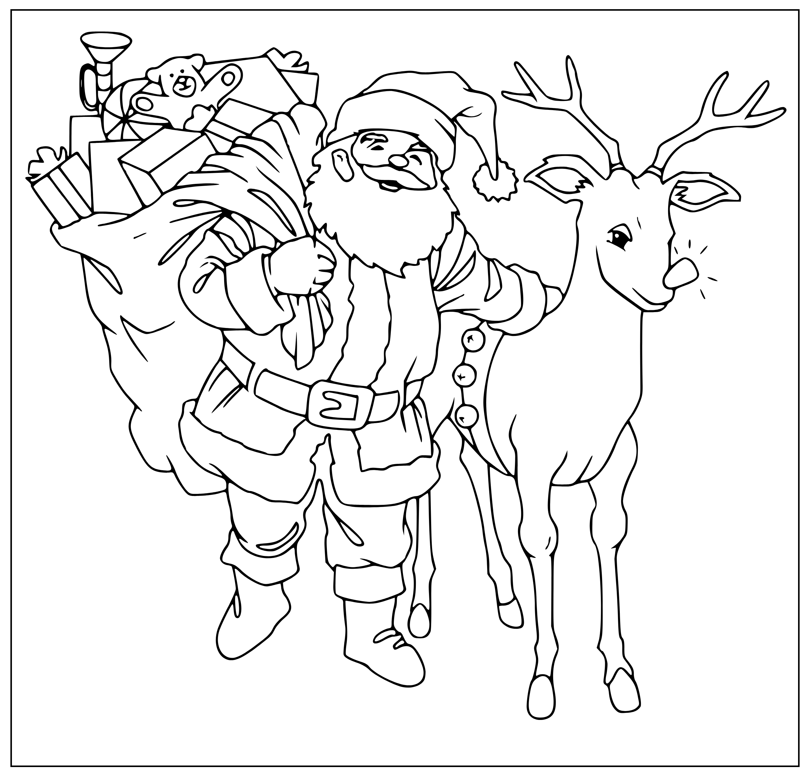 Printable Santa's reindeer Coloring Page for kids.