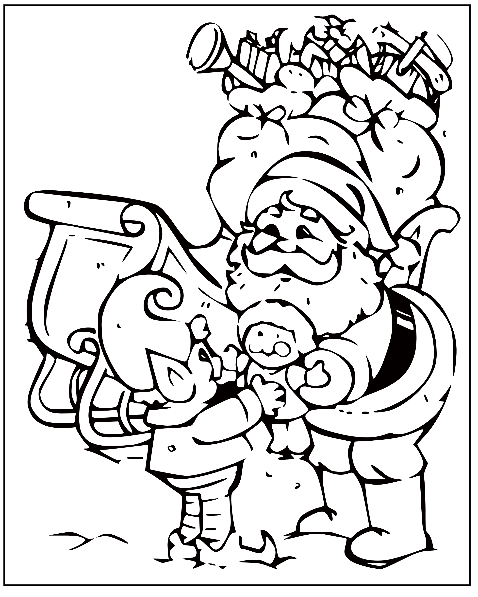 Printable Santa and elf Coloring Page for kids.
