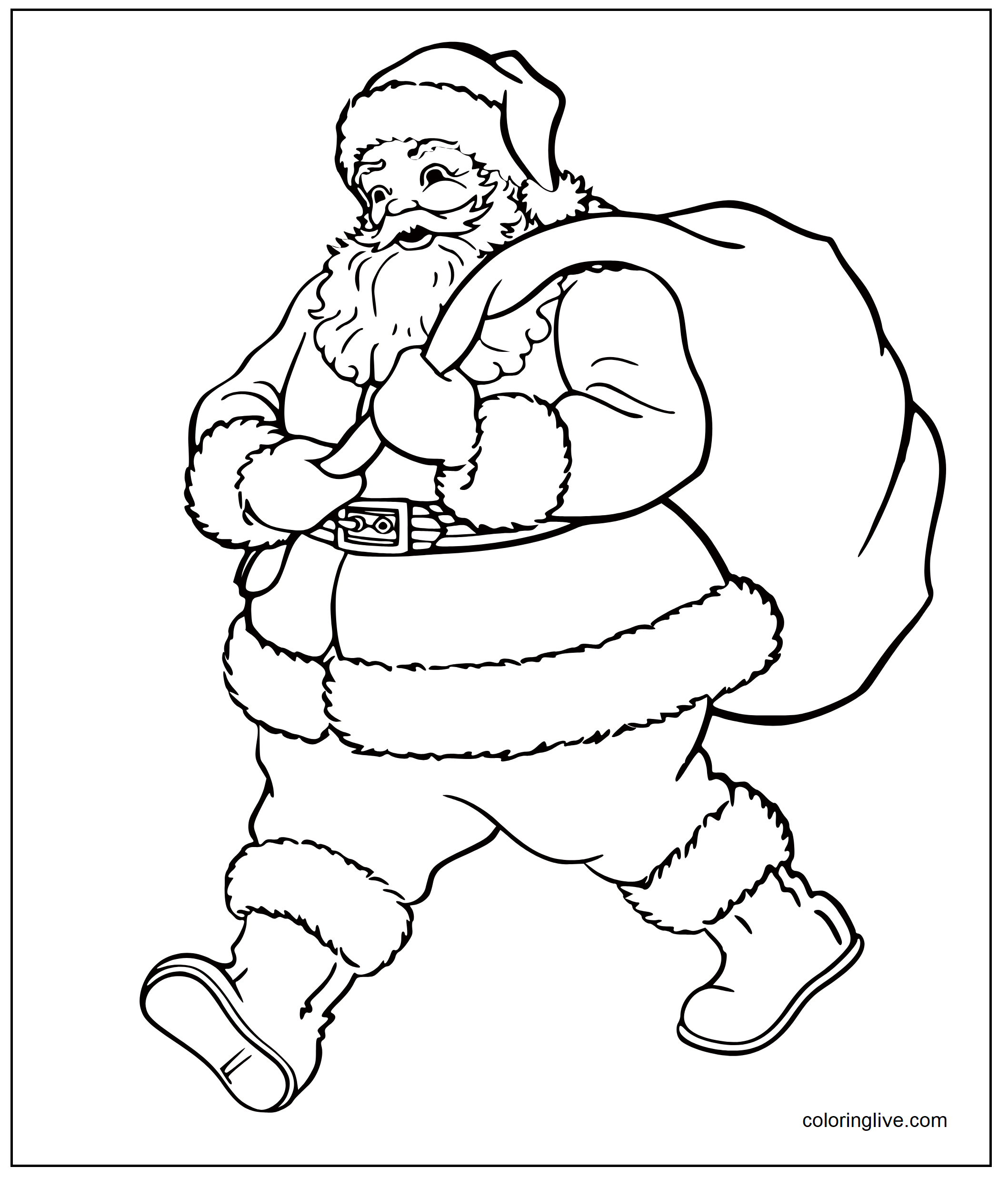 Printable Santa's gift bag Coloring Page for kids.