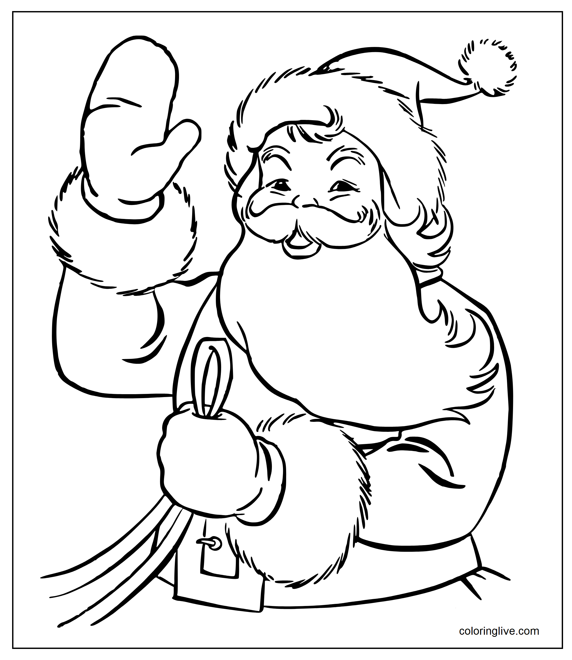 Printable santa black and white Coloring Page for kids.