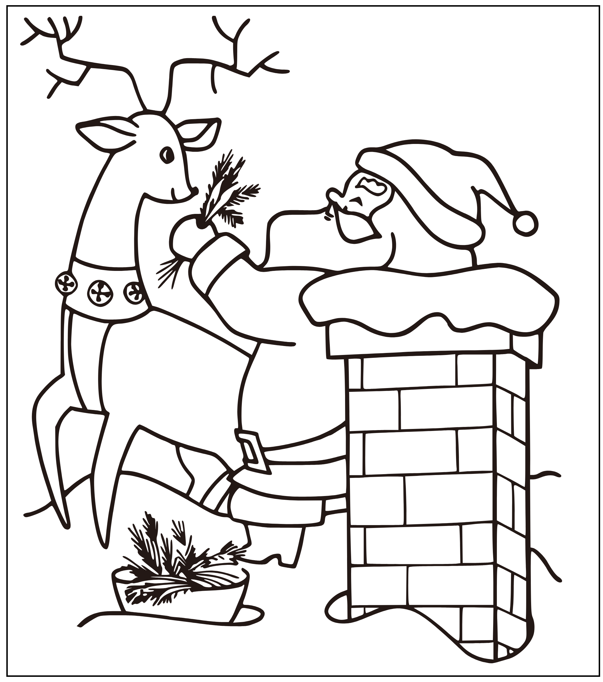 Printable Santa and reindeer  sheet Coloring Page for kids.