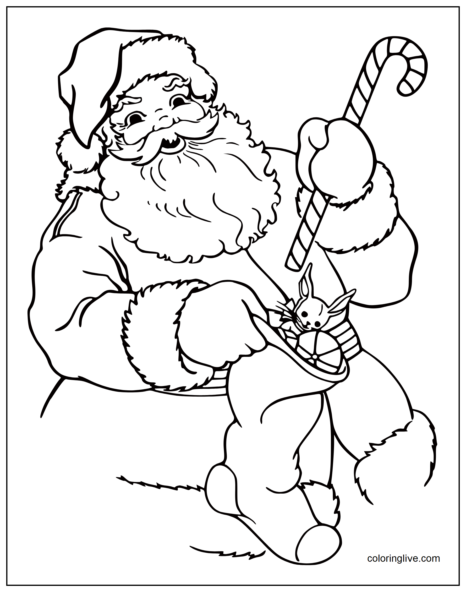 Printable santa's gift bag Coloring Page for kids.