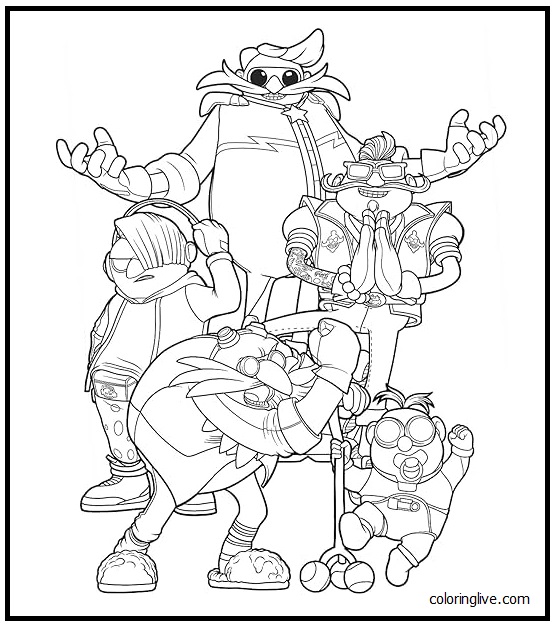 Printable Chaos Council of Sonic Prime Coloring Page for kids.