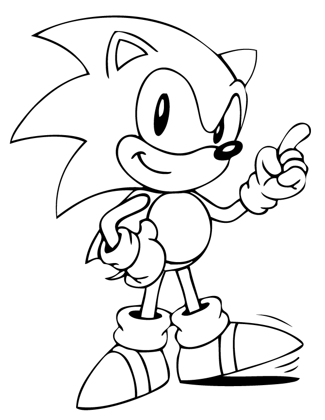 Printable Sonic the Hedgehog black and white Coloring Page for kids.