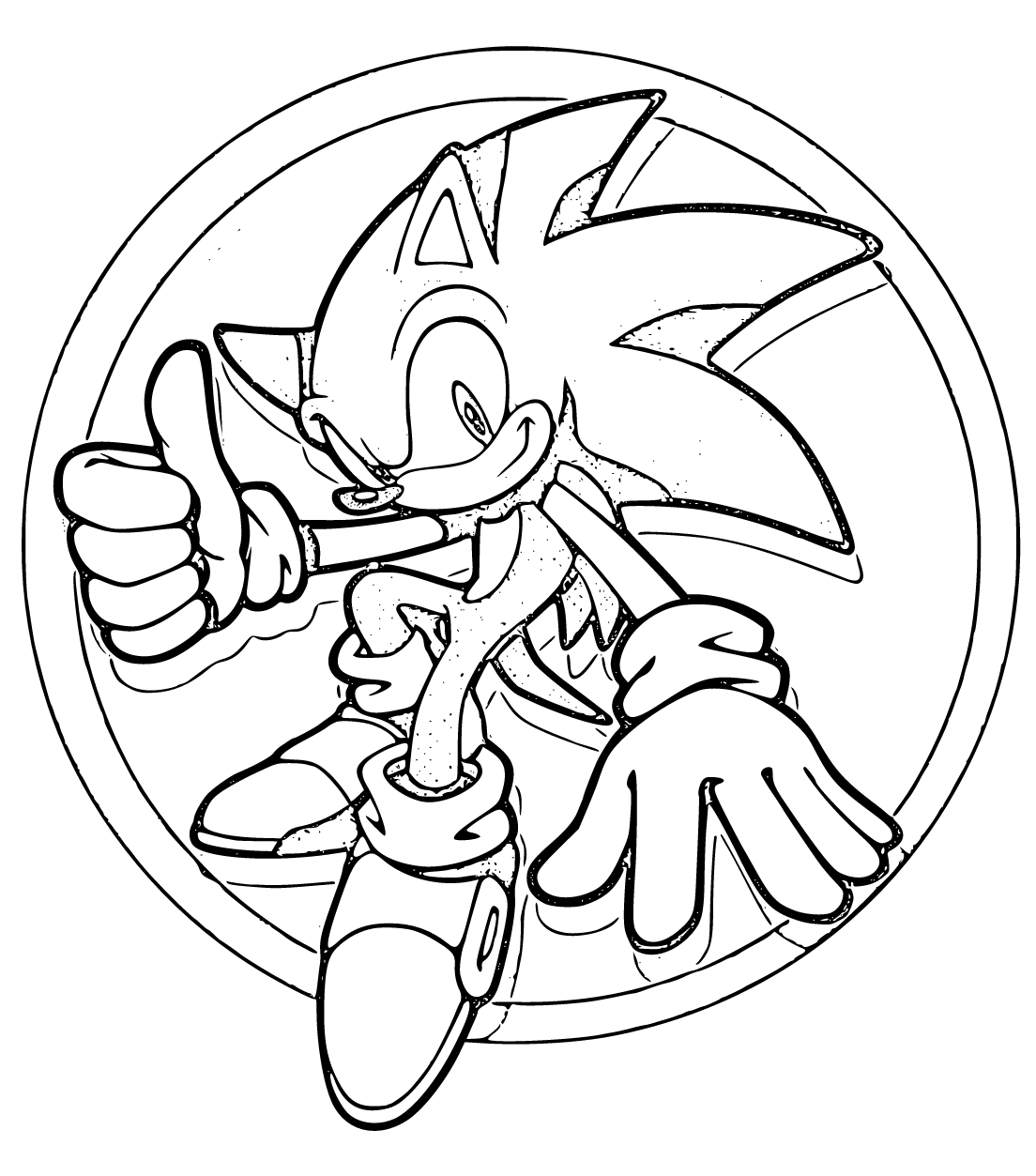 Printable Sonic thumbs up Coloring Page for kids.