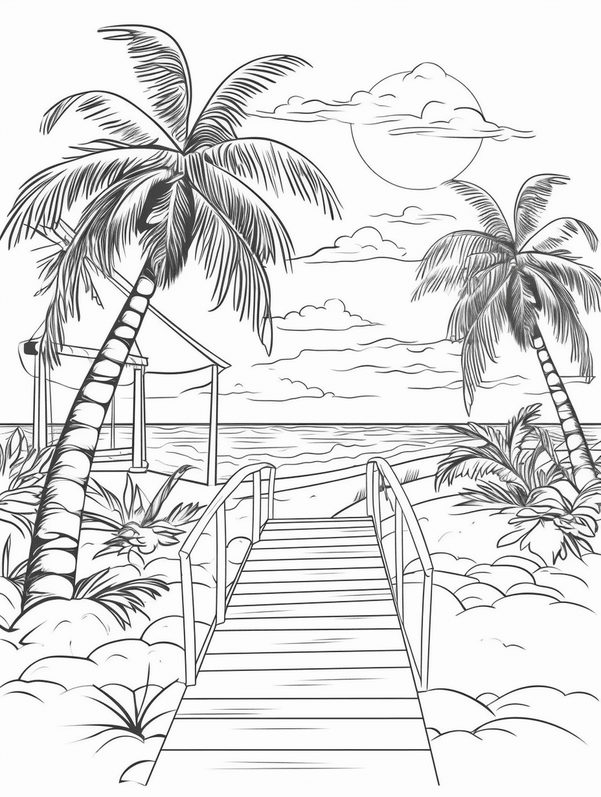 Printable Beach Day Summer Coloring Page for kids.