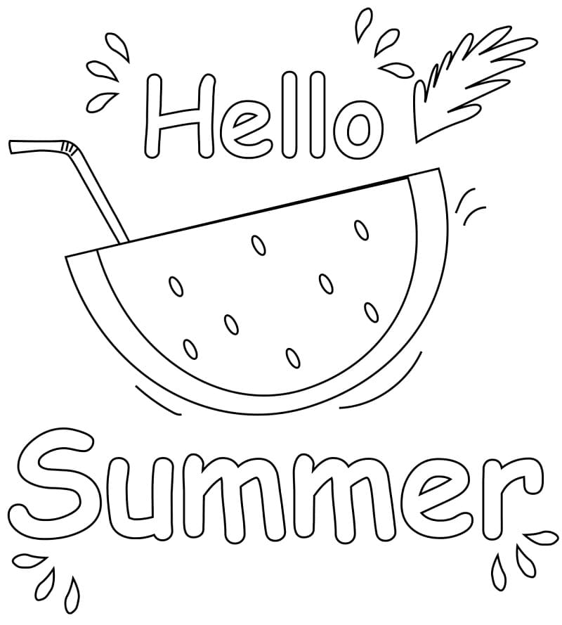 Printable Hello Summer Coloring Page for kids.