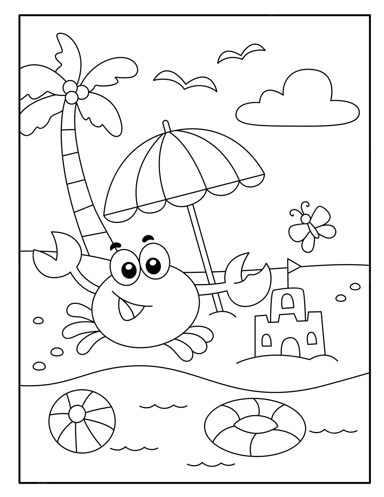 Printable Hello Summer  Book Coloring Page for kids.