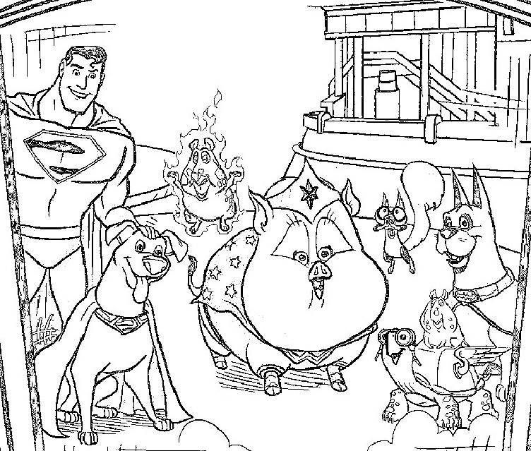 Printable DC Super Pets Team Coloring Page for kids.