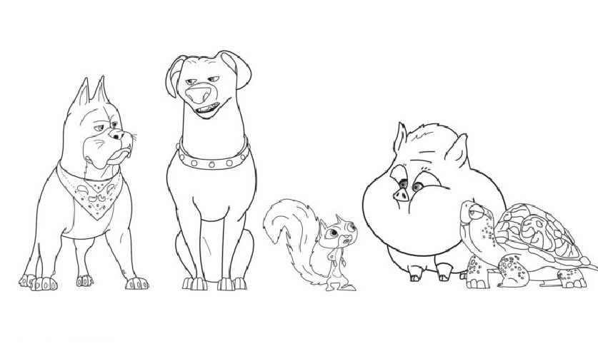 Printable Super Pets Team Coloring Page for kids.