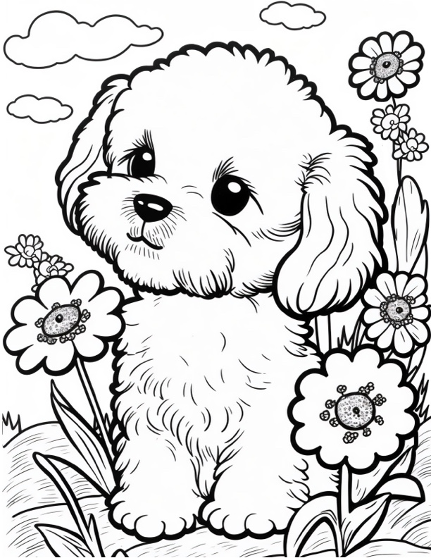 Printable Cute Puppy Coloring Page for kids.
