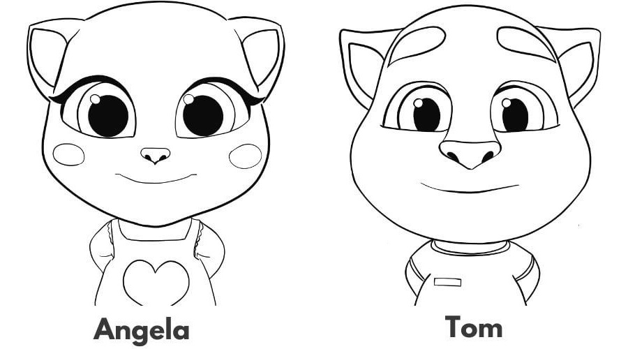 Printable Talking Tom Angela and Tom Coloring Page for kids.
