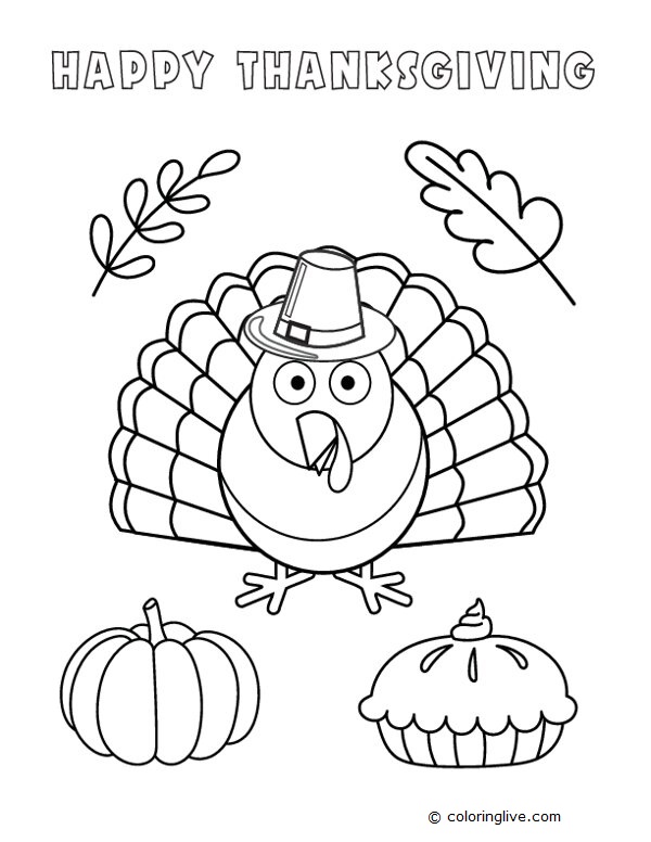 Printable Thanksgiving Turkey and Pumpkin Coloring Page for kids.